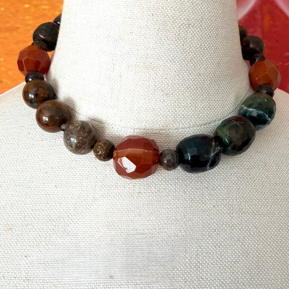 BARSE 925 Sterling Silver Carnelian Jasper Agate Statement Necklace